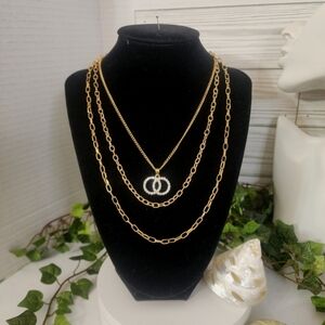 Gold 3 Strand Chain Necklace
